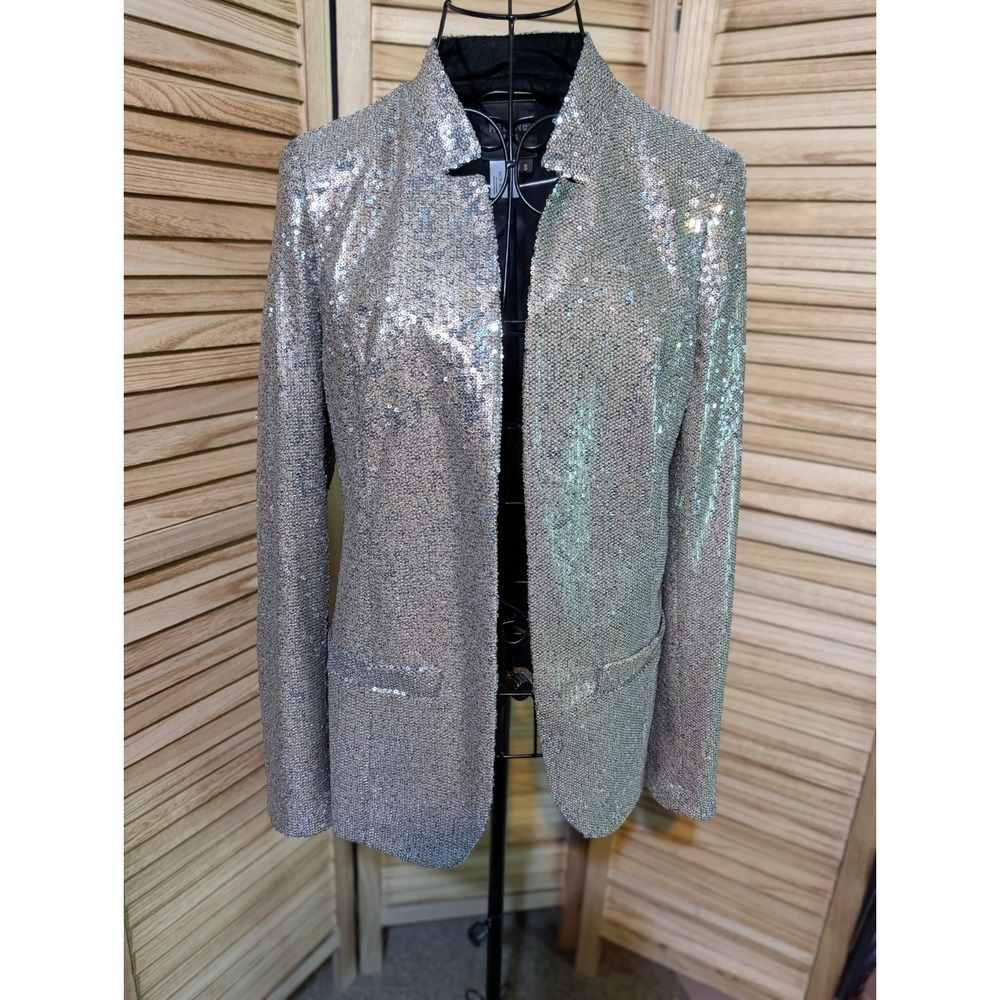 Vintage Helene London Gold Sequin Blazer Jacket Women's Small Long Sleeves